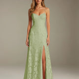 Colette | Floral Lace A-Line Evening Dress with Side Slit