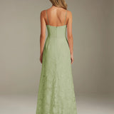Colette | Floral Lace A-Line Evening Dress with Side Slit