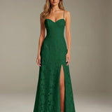 Colette | Floral Lace A-Line Evening Dress with Side Slit