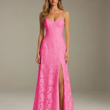 Colette | Floral Lace A-Line Evening Dress with Side Slit