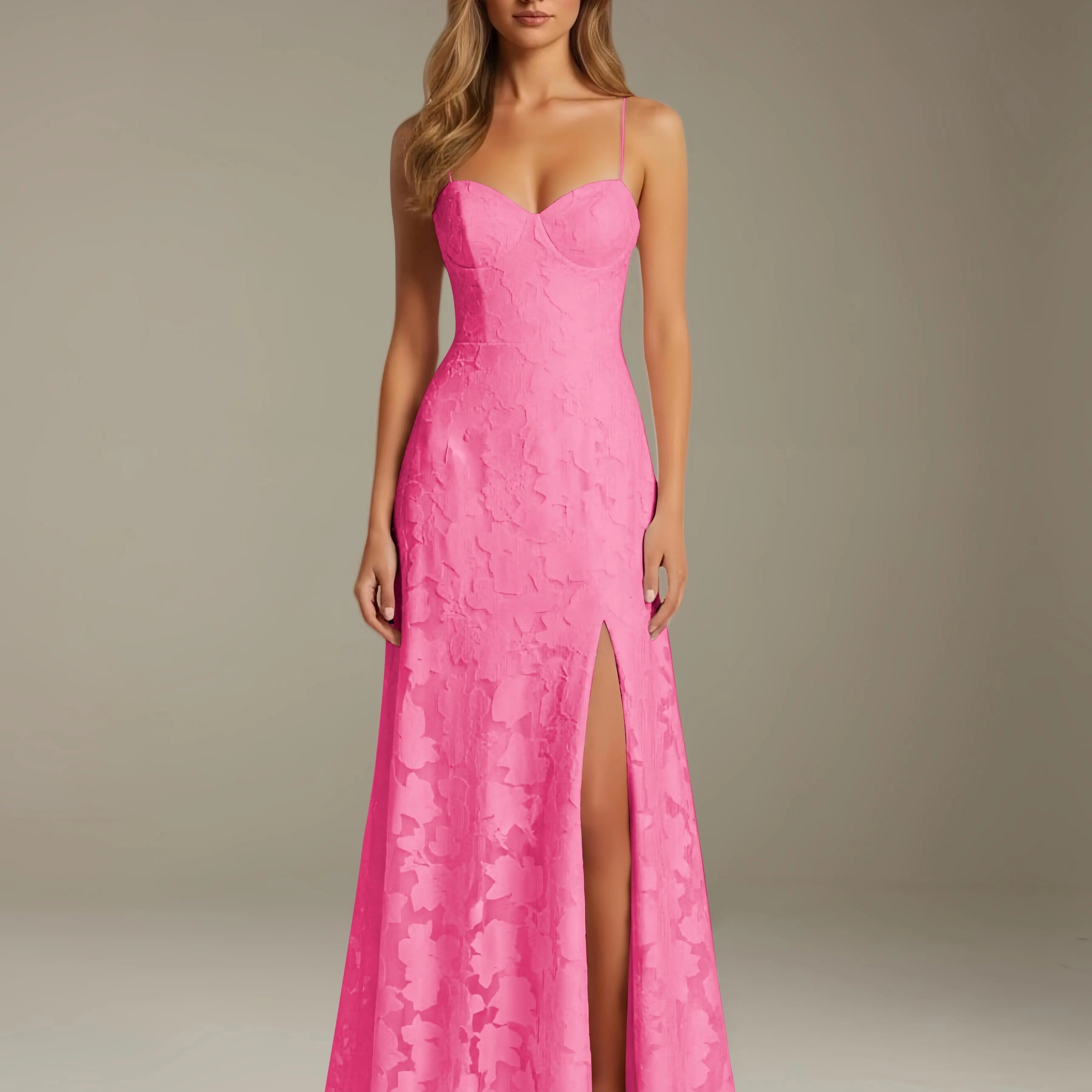 Colette | Floral Lace A-Line Evening Dress with Side Slit