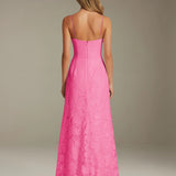 Colette | Floral Lace A-Line Evening Dress with Side Slit