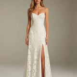 Colette | Floral Lace A-Line Evening Dress with Side Slit