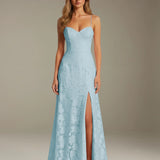 Colette | Floral Lace A-Line Evening Dress with Side Slit
