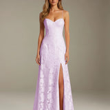 Colette | Floral Lace A-Line Evening Dress with Side Slit
