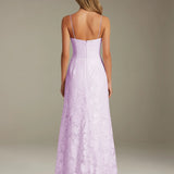 Colette | Floral Lace A-Line Evening Dress with Side Slit