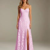 Colette | Floral Lace A-Line Evening Dress with Side Slit