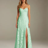 Colette | Floral Lace A-Line Evening Dress with Side Slit