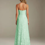 Colette | Floral Lace A-Line Evening Dress with Side Slit