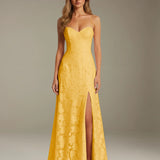 Colette | Floral Lace A-Line Evening Dress with Side Slit