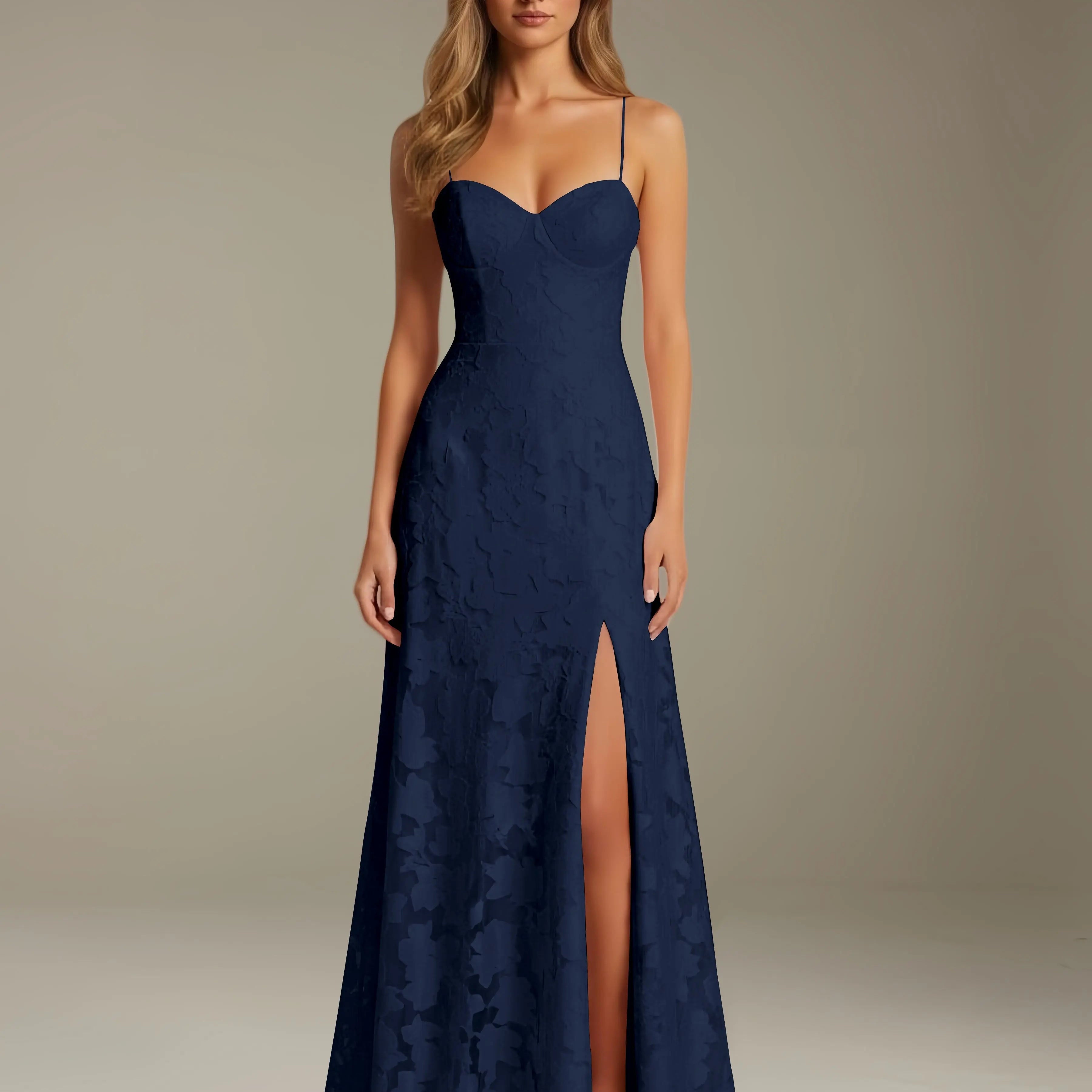 Colette | Floral Lace A-Line Evening Dress with Side Slit