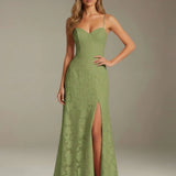 Colette | Floral Lace A-Line Evening Dress with Side Slit