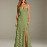 Colette | Floral Lace A-Line Evening Dress with Side Slit