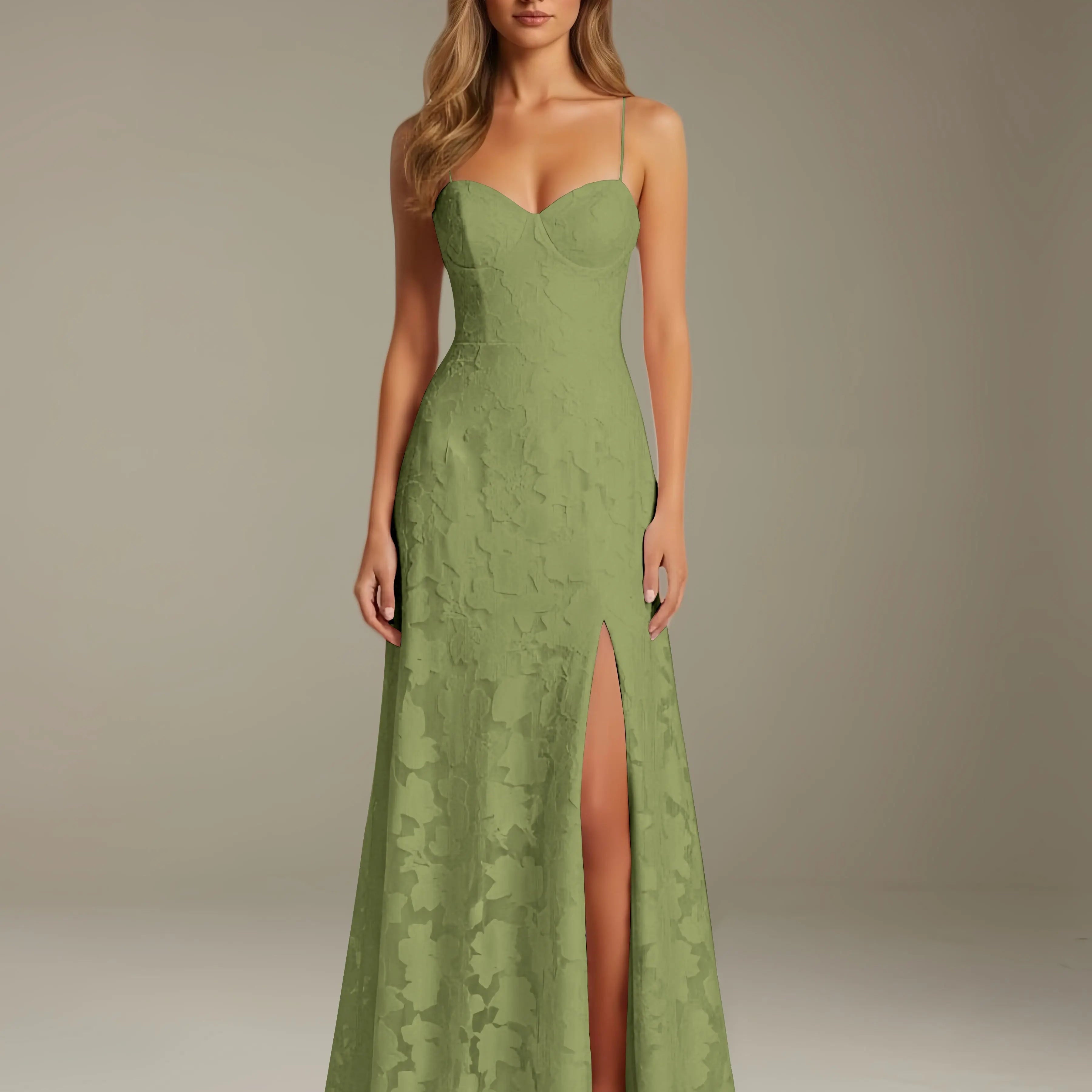 Colette | Floral Lace A-Line Evening Dress with Side Slit