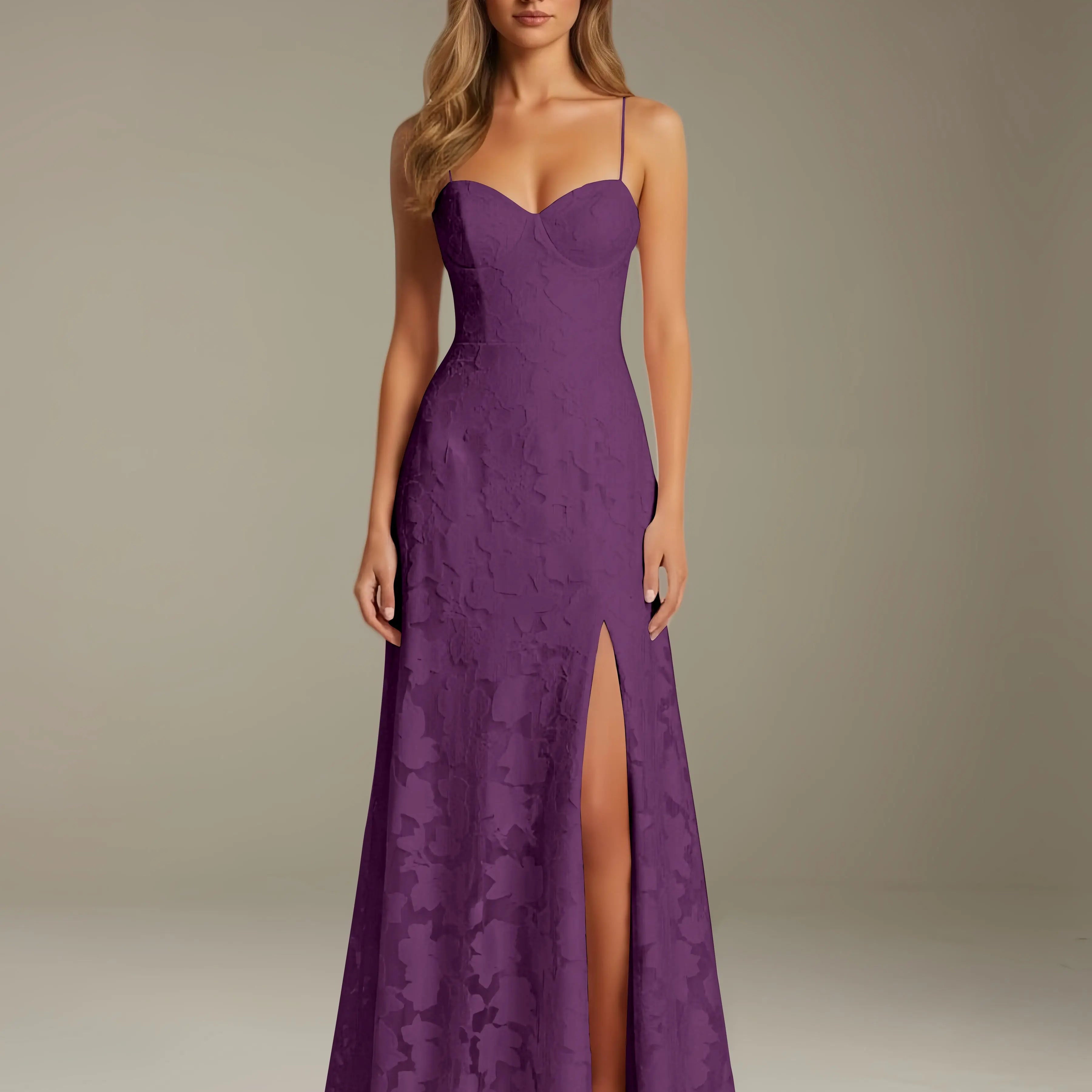 Colette | Floral Lace A-Line Evening Dress with Side Slit