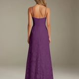 Colette | Floral Lace A-Line Evening Dress with Side Slit