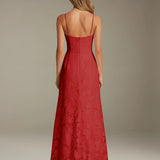 Colette | Floral Lace A-Line Evening Dress with Side Slit