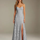 Colette | Floral Lace A-Line Evening Dress with Side Slit