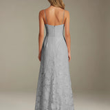 Colette | Floral Lace A-Line Evening Dress with Side Slit
