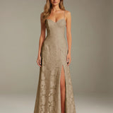 Colette | Floral Lace A-Line Evening Dress with Side Slit