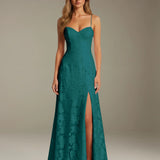 Colette | Floral Lace A-Line Evening Dress with Side Slit