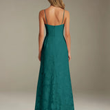 Colette | Floral Lace A-Line Evening Dress with Side Slit