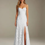 Colette | Floral Lace A-Line Evening Dress with Side Slit
