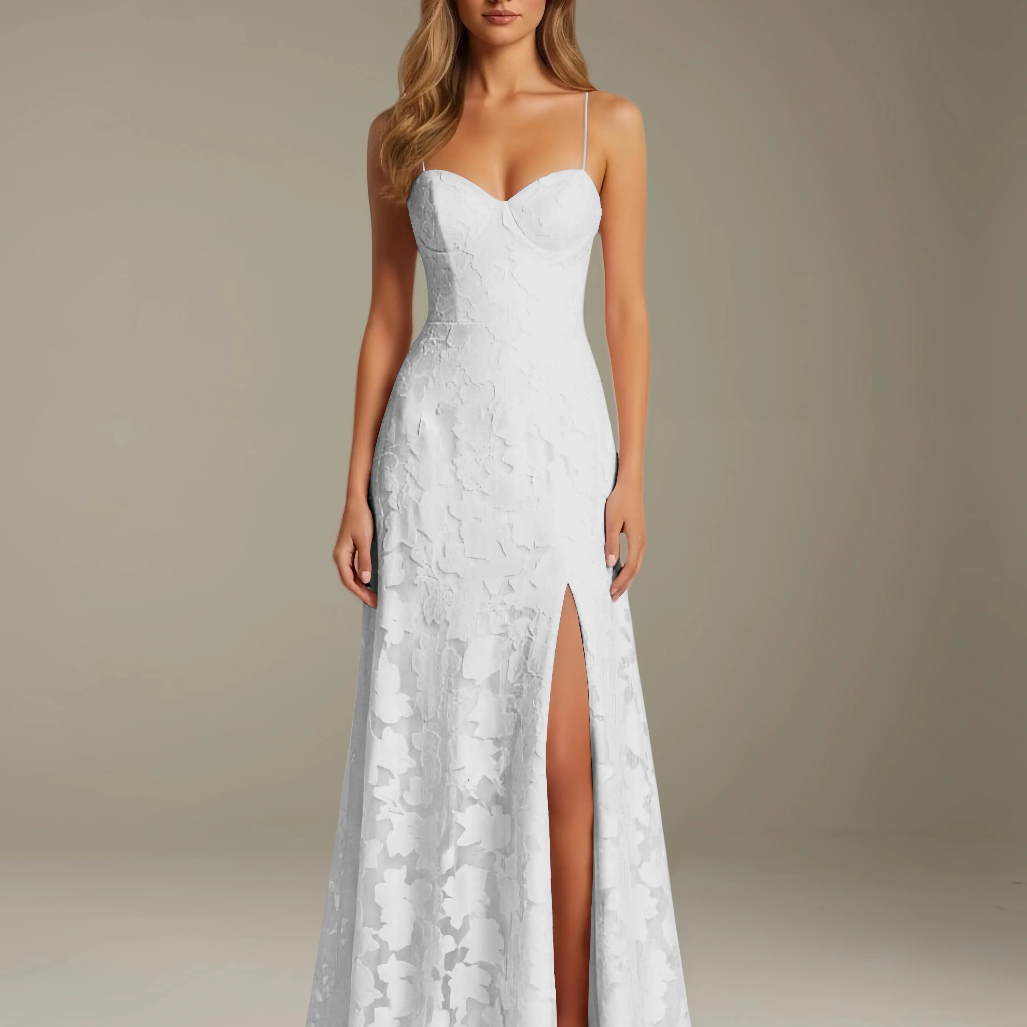 Colette | Floral Lace A-Line Evening Dress with Side Slit