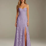 Colette | Floral Lace A-Line Evening Dress with Side Slit