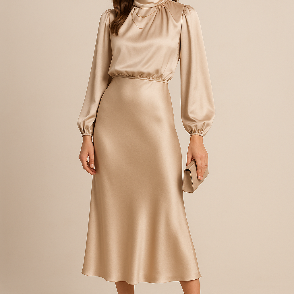 Seravelle | Elegant Midi Dress with a Roll Neck for Weddings and Events