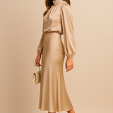 Seravelle | Elegant Midi Dress with a Roll Neck for Weddings and Events