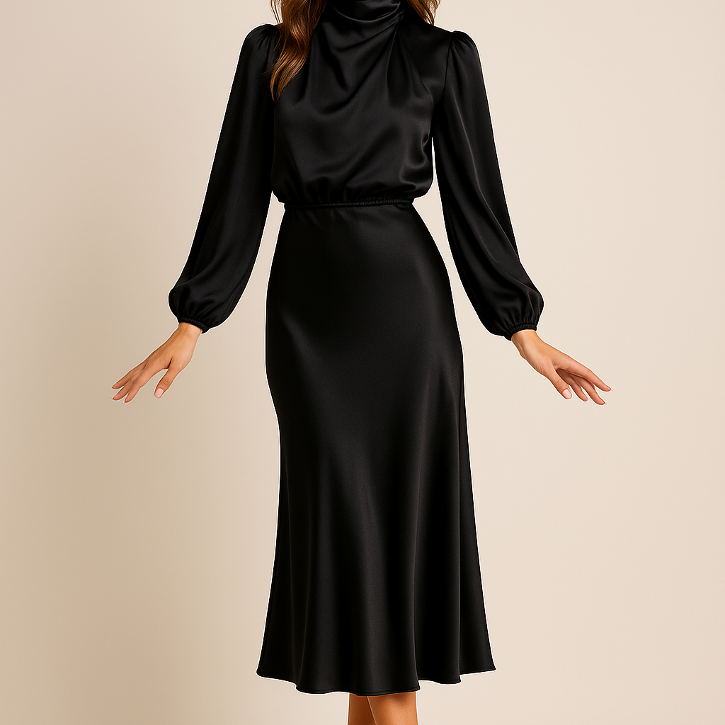 Seravelle | Elegant Midi Dress with a Roll Neck for Weddings and Events