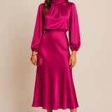 Seravelle | Elegant Midi Dress with a Roll Neck for Weddings and Events