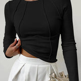 Asymmetrical Seam Long Sleeve Slim Top