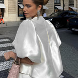 Lulu | Puff Sleeve Satin Blouse For Woman
