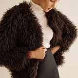 Shaggy Faux Fur Cropped Jacket Statement Winter Coat