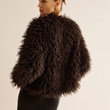 Shaggy Faux Fur Cropped Jacket Statement Winter Coat