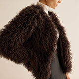 Shaggy Faux Fur Cropped Jacket Statement Winter Coat