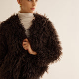 Shaggy Faux Fur Cropped Jacket Statement Winter Coat