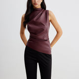 Draped High Neck Sleeveless Top Slim Fit