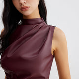Draped High Neck Sleeveless Top Slim Fit