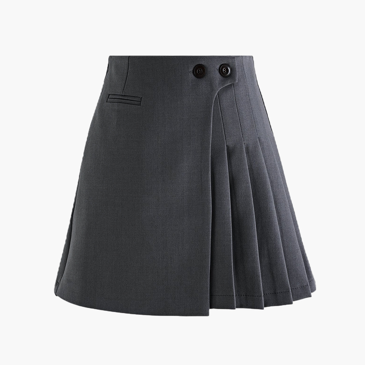 Mila | Faltenrock in Wolloptik mit High Waist & Knopfdetails