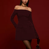 Off-Shoulder Pleated Mini Dress
