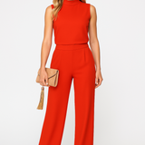 Elegant Sleeveless High Neck Wide Leg Jumpsuit