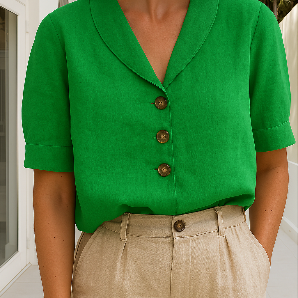Leinenbluse mit kurzem Ärmel und Knopfleiste für Damen