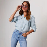 Oversized Denim Button Down Shirt Relaxed Everyday Fit