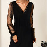 Sheer Sleeve V Neck Wrap Mini Dress