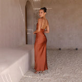 Rosalind | Elegant Satin Maxi Dress with Open Back