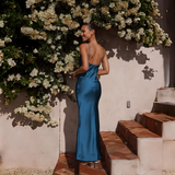 Rosalind | Elegant Satin Maxi Dress with Open Back