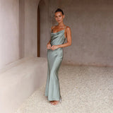 Rosalind | Elegant Satin Maxi Dress with Open Back